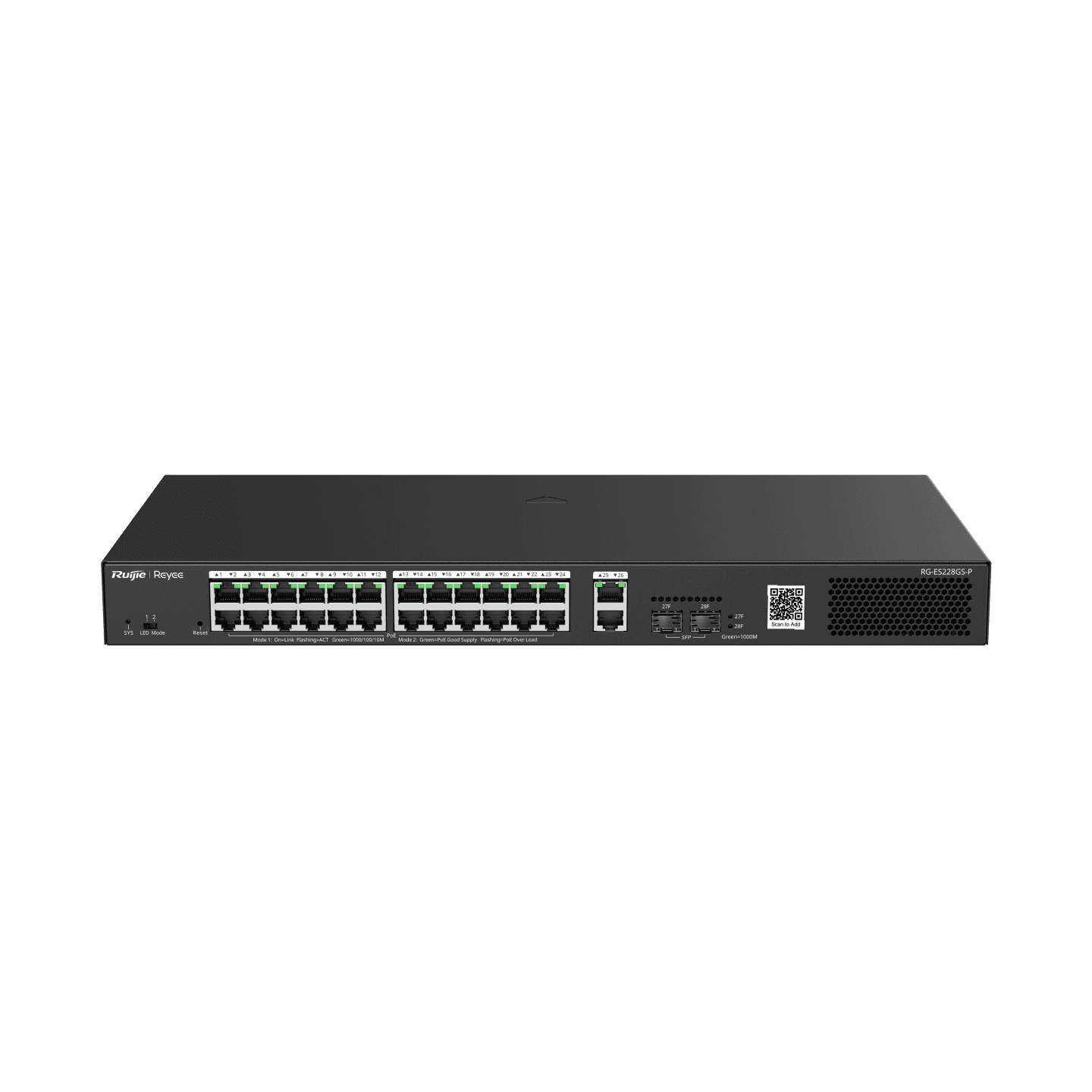 Ruijie Reyee RG-ES228GS-P 28-Port Gigabit, 24 PoE+ Ports, 2 SFP Ports, Smart Cloud Managed PoE Switch - Image 2